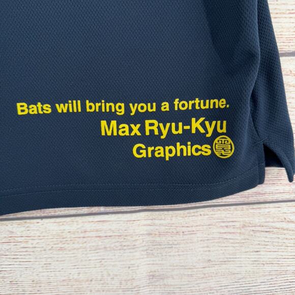 Vintage Japanese Ryu Kyu Bats Print Polo Shirt Men's Medium Navy Blue - Picture 4 of 12